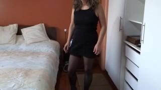 I please my stepson, I lift my dress so he can jerk off and cum