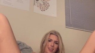 18 year old blonde college girl masterbates after class in dorm