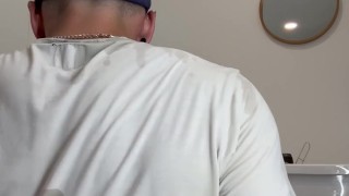Piss in pants and cumming with ball stretcher