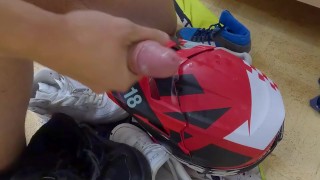 Trashing Puma Rebound and white nike AF1 and cumming on Fox helmet