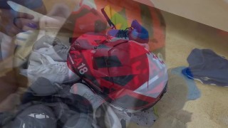 Trashing Puma Rebound and white nike AF1 and cumming on Fox helmet