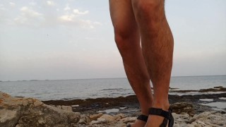 enjoying my pee on the beach