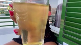 Pissing In Two Glasses On The Terrace, I Hope Nobody Discover Me😳
