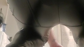 Walking around with giant dildo in my ass made me so horny I had to taste my ass