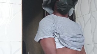 Slapping my ass smelling my pants hanging my legs on wall