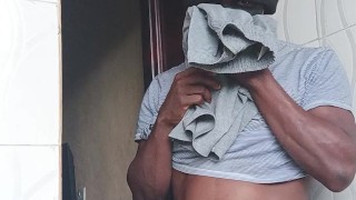 Slapping my ass smelling my pants hanging my legs on wall