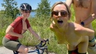 Sexy cyclist gives husband a public blowjob before getting unprotected creampie from lucky hiker