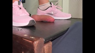 Bestie cannot get enough of my Pink Nike Trainers stomping his cock.