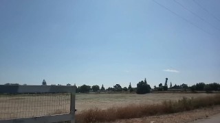 Naked, horny muscle, masturbating outside on a hot day (risky)