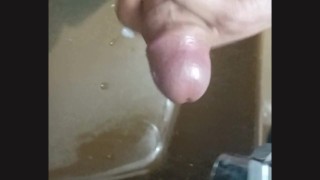 Twink straight guy masturbates in his friend's bathroom, solo male with cum