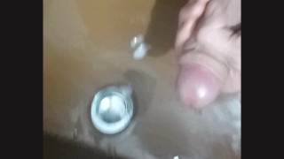 Twink straight guy masturbates in his friend's bathroom, solo male with cum