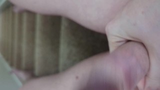 Risky masturbation at top of the stairs, people expected home any moment
