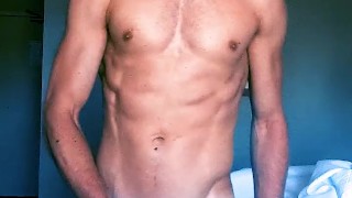 Hot guy jerks and cums in hotel room