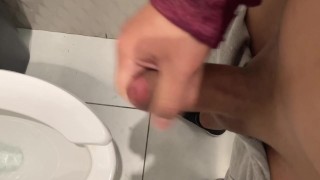 Jerking off in a public bathroom trying not to get caught