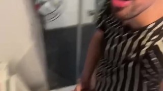 pissing with big hard at the bathroom