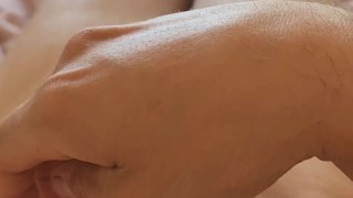 Handsome man squeezes his dick in the morning and then cums