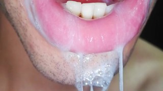 tongue, saliva, tongue, sloopy, sucking, spit fetish, long drooling tongue close-up