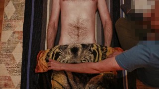Private masseur in my home. He played with my hole, dick, prostate and cum all over my hairy body
