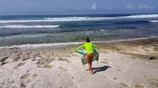 Morning NAKED YOGA n Banana masturbation on Ocean Shore
