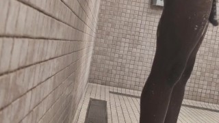 Big Cock Caught Stroking in Public Gym Shower