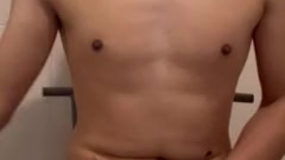 Twink boy smoking, touching his dick and BIG balls