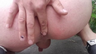 In a mini dress shows pussy, anus and shows golden shower