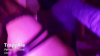 cute femboy penetrates her ass alone using a big thick dildo, moans like a sissy in heat