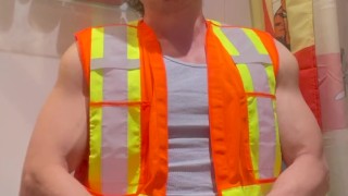 Construction Worker Rides Dildo And Cums