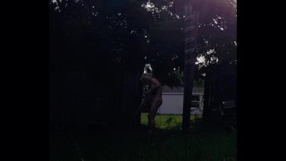 jerking off after trimming the grass in nothing but a thong