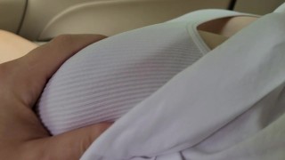 Teasing and Playing with Big Tits Babe in the Car