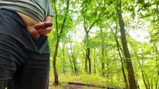 Big dick cums four times in a row in public forest