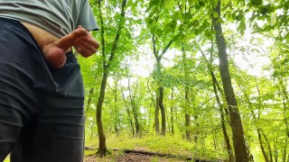 Big dick cums four times in a row in public forest