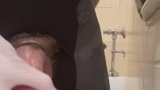 Wank and cum in cycling bib in park restroom