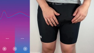 Huge cock hands free anal vibrator cumshot in tight pants