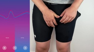 Huge cock hands free anal vibrator cumshot in tight pants