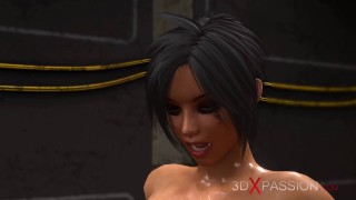 Cyberpunk sex in observation room. Hot futa fucks hard a busty sexy woman
