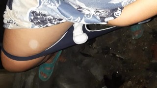 I took off my panties with a panty liner and lifted my long dress to masturbate - Lesbian_illusion