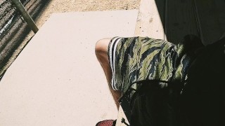 Trying To Not Get Caught In The Park Handjob & Footjob!