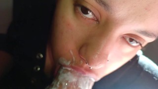 sloppy blowjob licking looking at camera, taking creampie looking🍆🥛🥛🥛😋🤤🫠🫦😋🥛🥛🥛🥛🥛