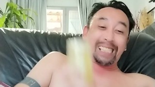 Asian Big Cock Fucking Fleshlight In The Living Room & Loud Moaning