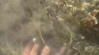 Refreshing summer day. Femboy semi naked in the middle of the lake, alone and hot