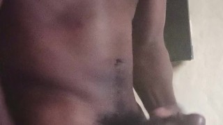 Young black hung pants down jerking his huge monster cock off unload hug cum