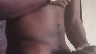 Young black hung pants down jerking his huge monster cock off unload hug cum