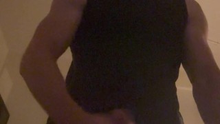 muscle dude jerks off alone