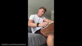 Hot verbal Aussie boy makes you massage and sniff his dirty socks and feet