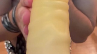 trans ftm pup with piercings and tail sucks big dildo and spits on it before stripping for master