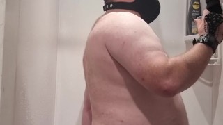 NZ Kiwi Kinky Bear gets fucked in shower with long dildo & fucks blue alien pussy-Short and sped up