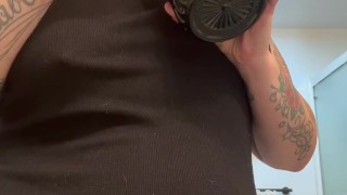 BBW step mom MILF wake and bake 420 bong rips in a tank with tits out and panties