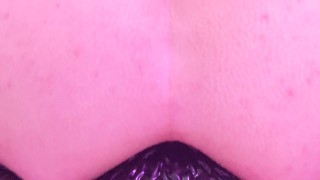 Close up extreme anal stretching with massive knot dildo