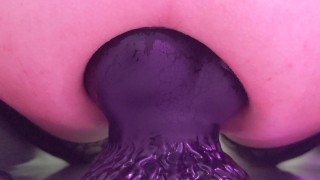 Close up extreme anal stretching with massive knot dildo